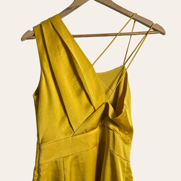 Reiss Sara Yellow Asymmetric One Shoulder Ruffled Cocktail Dress Size 4 - Picture 9 of 12